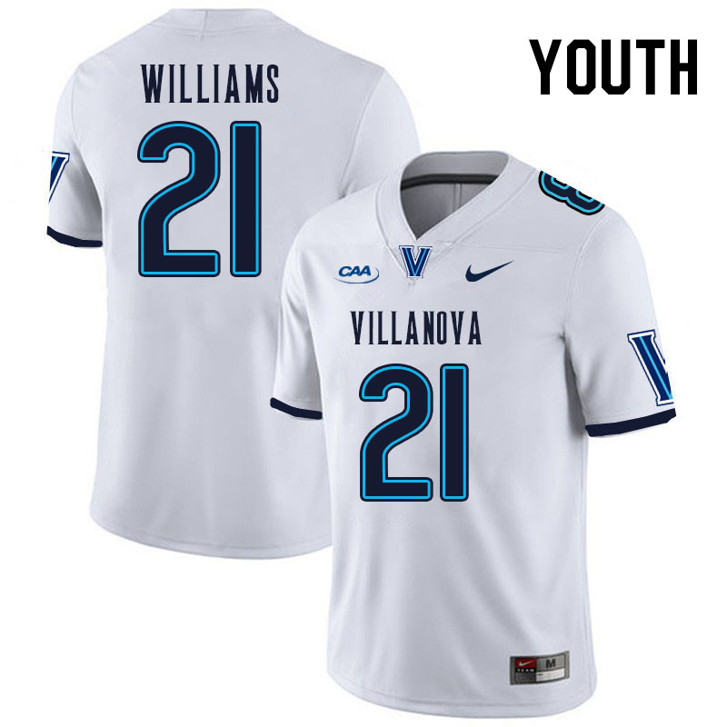 Youth #21 Jayvont Williams Villanova Wildcats College Football Jerseys Stitched Sale-White